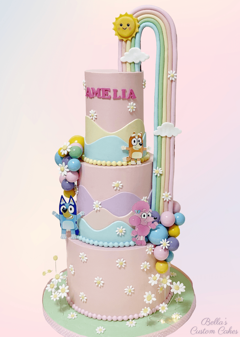 Three-tier cake with rainbow